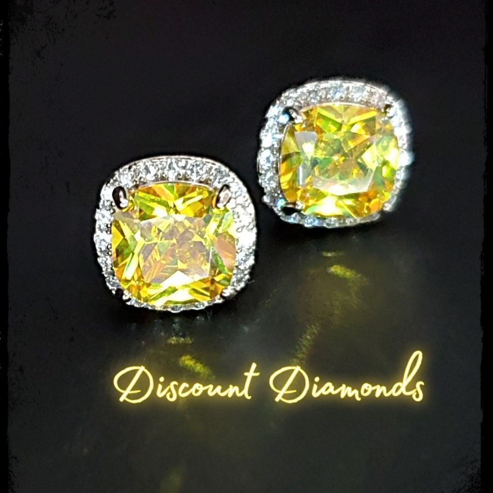 Yellow & Clear White Zircon Stud Earrings on 925 Silver